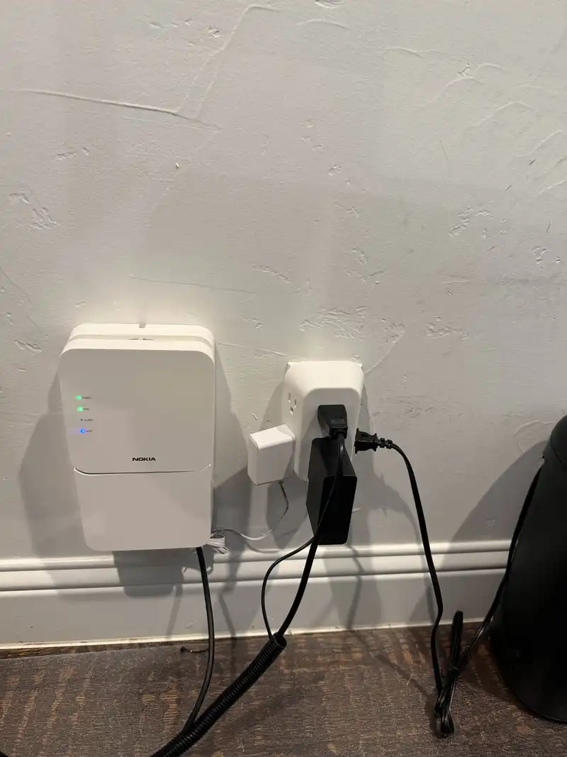 Fiber internet setup with Nokia ONT modem professionally mounted on wall