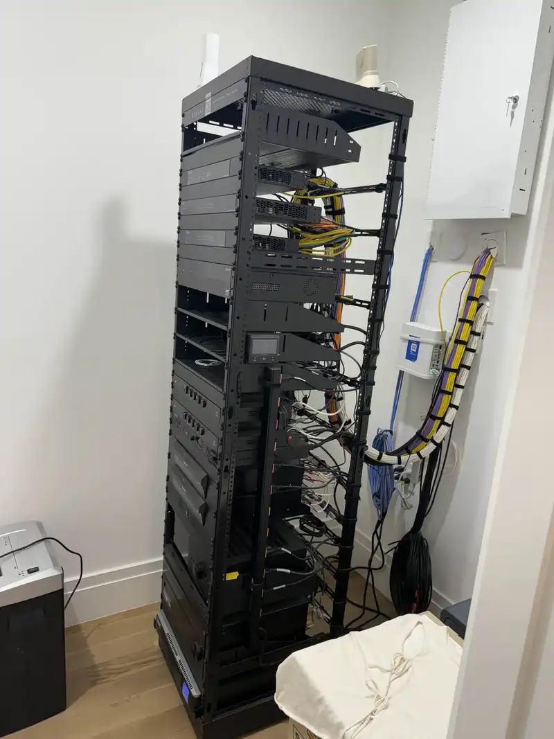 Complete server rack build with full network infrastructure and structured cabling
